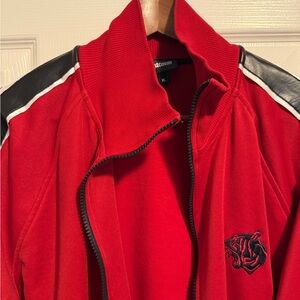 Just Cavalli Red Bomber Jacket with Black and White Details